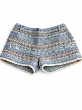 Purotatto Italy Woven Boho Shorts Blue Gold Textured High Waist Size S NWOT